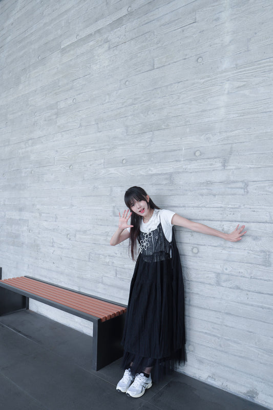 <預訂> 自家製 日系刺繡鏤空側綁帶吊帶外搭|兩色入