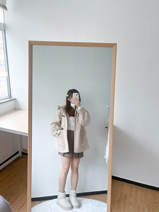 <預訂> 今期首推!粗毛呢牛角扣連帽外套|兩色入