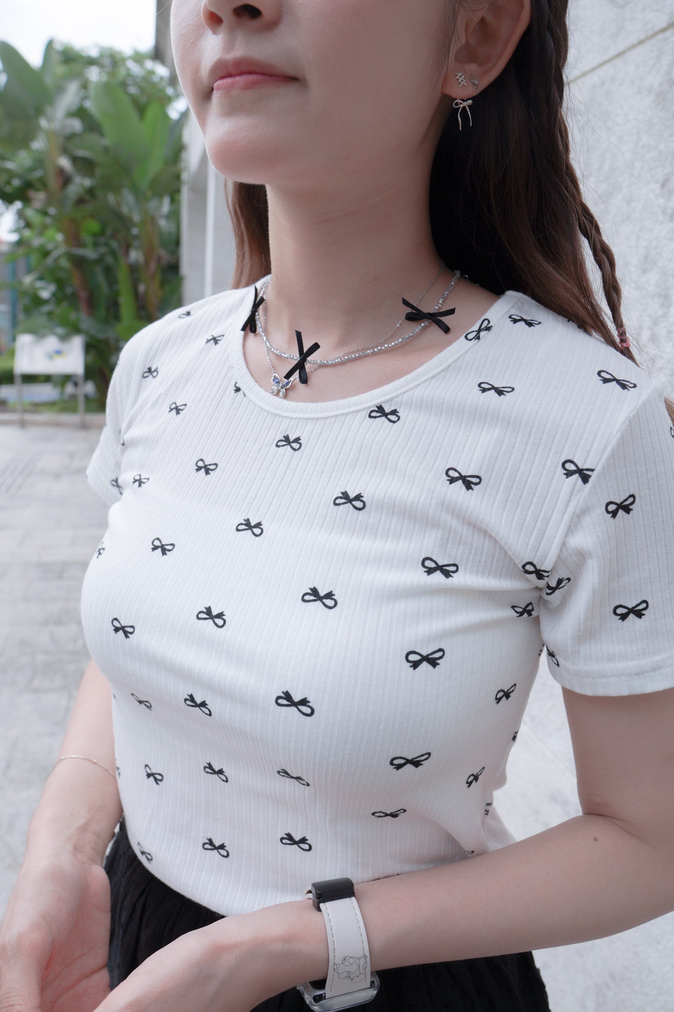 <預訂> 自家製 蝴蝶結印花短袖Crop Top|兩色入