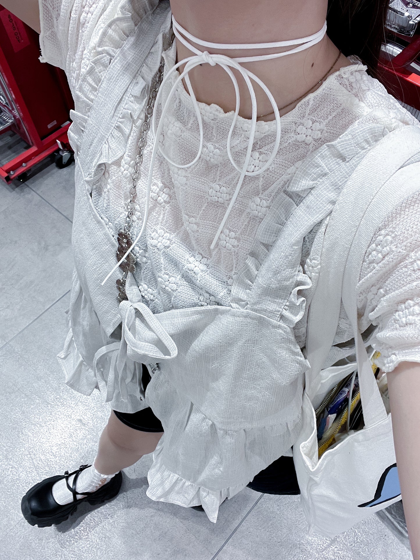 <預訂> ruffle木耳提花短袖透透上衣