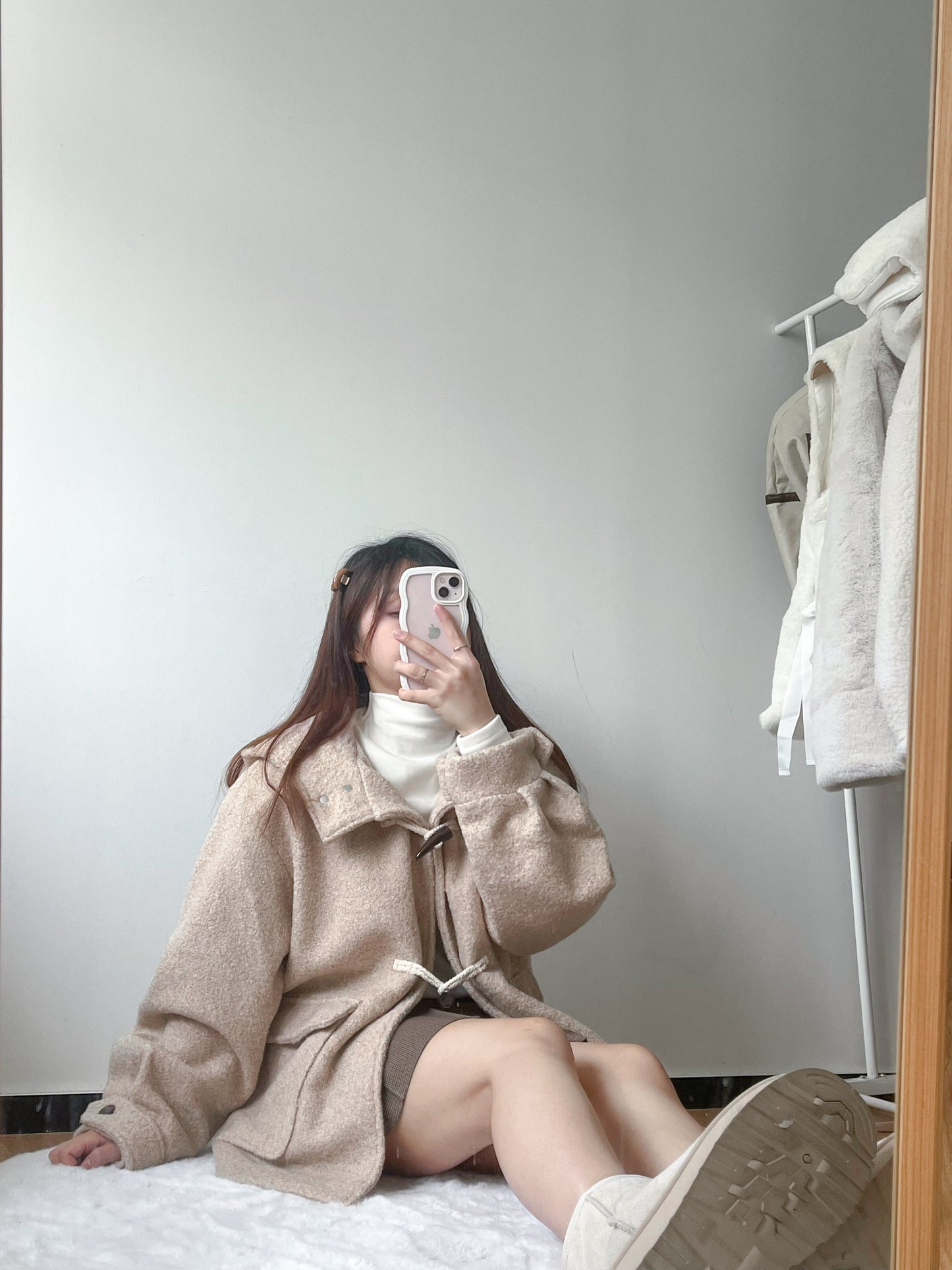 <預訂> 今期首推!粗毛呢牛角扣連帽外套|兩色入