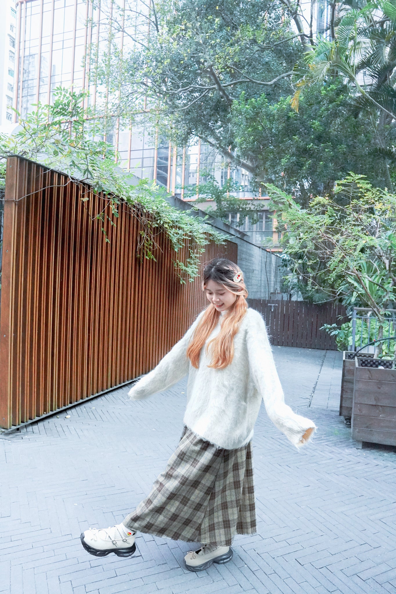 <現貨> 冬日專屬♡毛呢格紋半身長裙