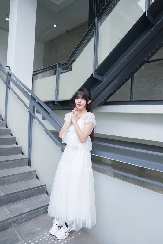 <預訂> 白色也不會透!超百搭薄紗喇叭長裙|兩色入