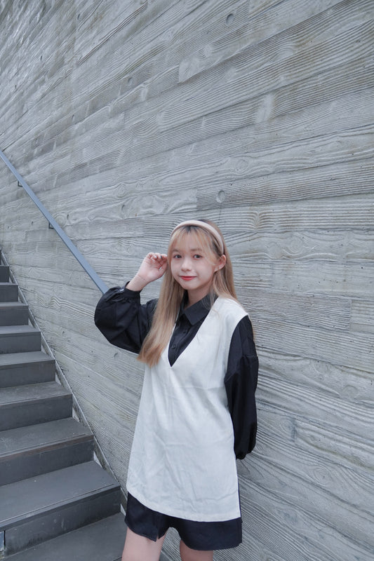 <預訂> V領側開衩長款背心馬甲|兩色入