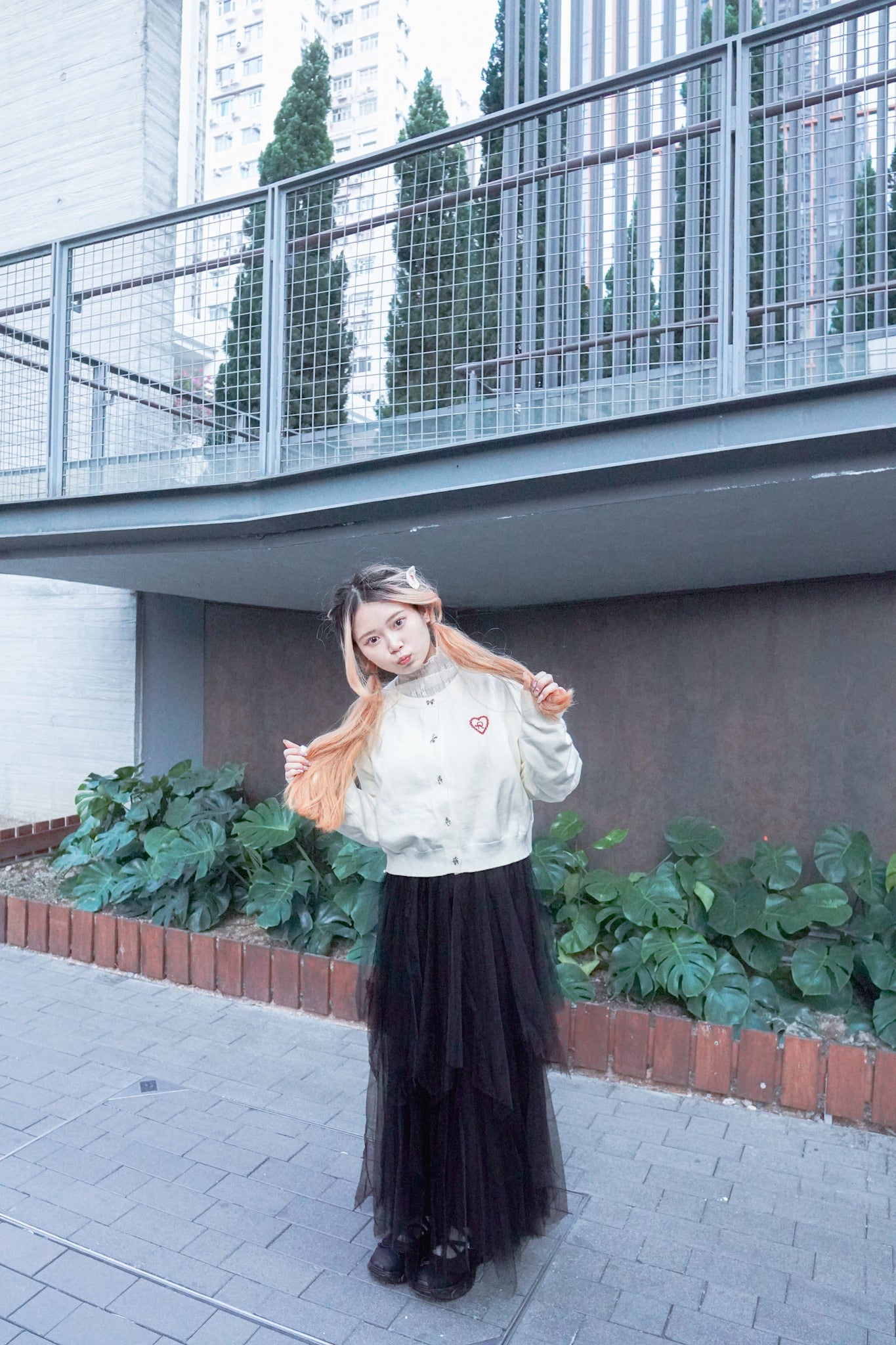 <現貨> 休閑感薄紗雙層疊半身長裙