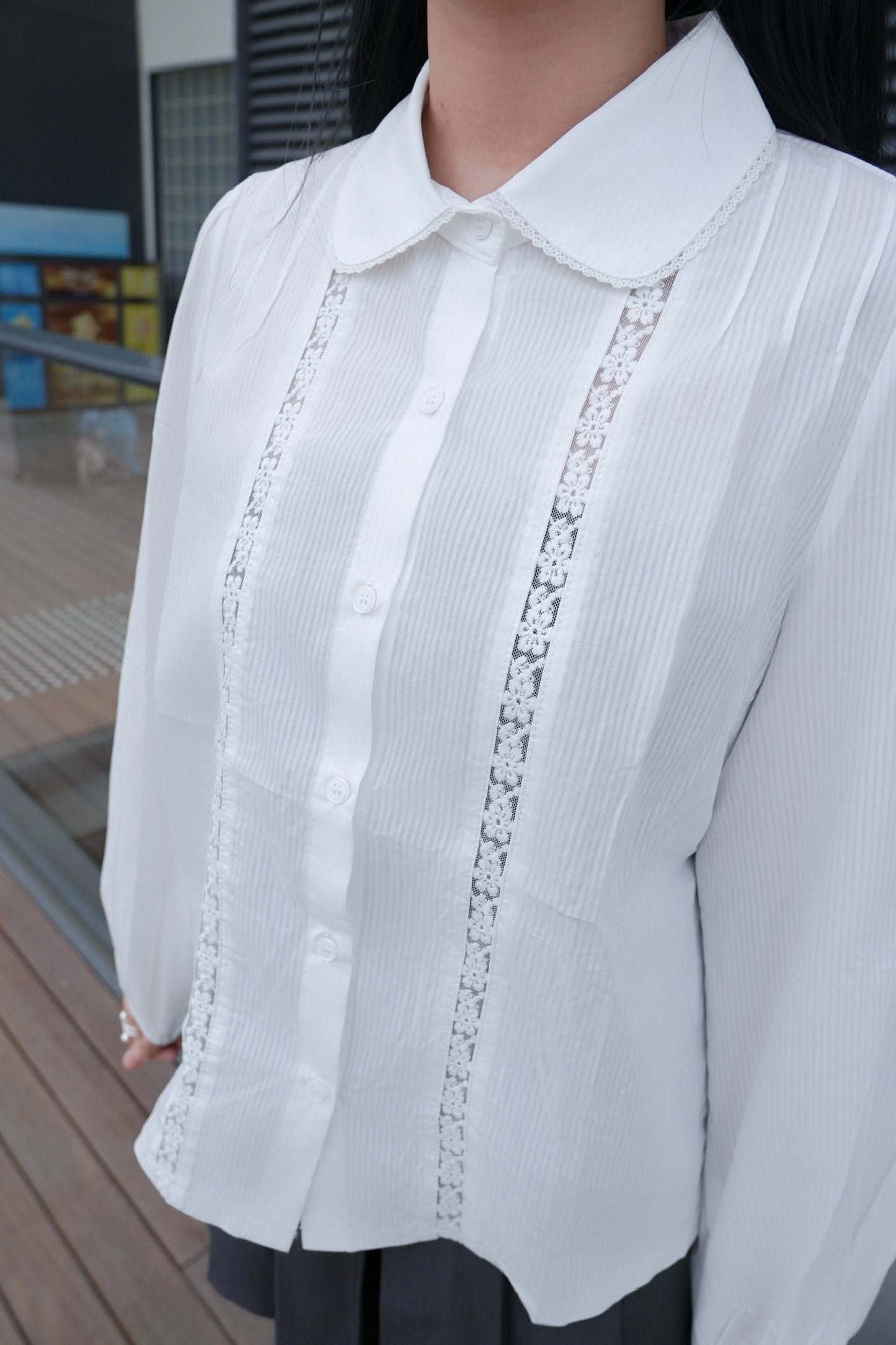 <預訂> 自家製 娃娃領復古蕾絲薄款襯衫