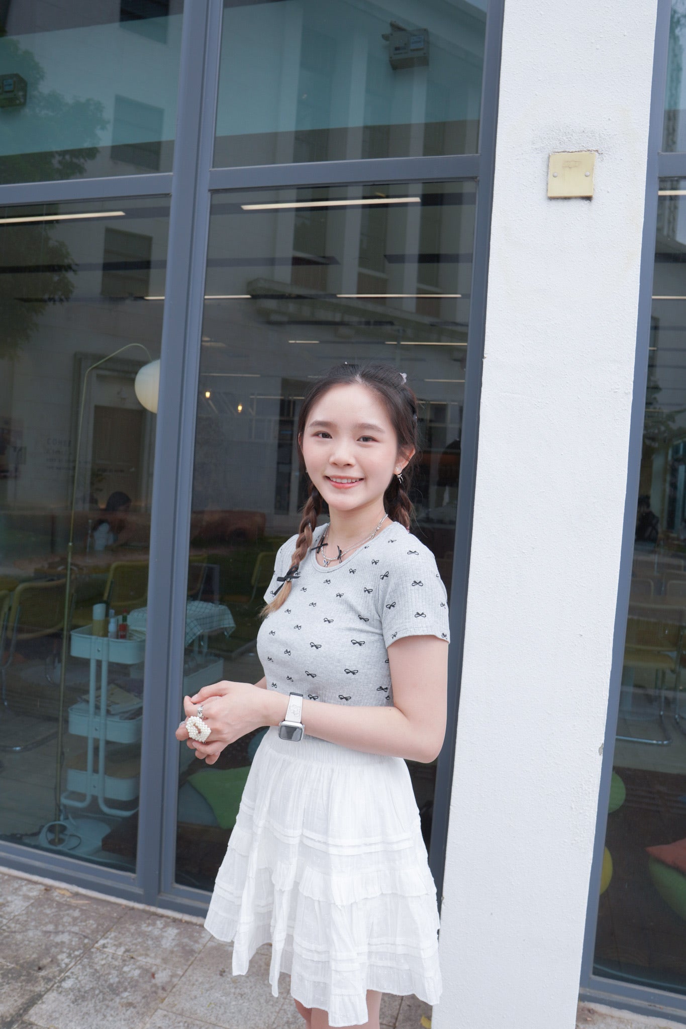<預訂> 自家製 蝴蝶結印花短袖Crop Top|兩色入