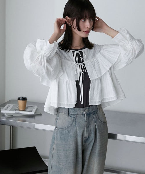 <預訂> JP 日牌FY 可愛短款荷葉邊層疊襯衫外套|三色入