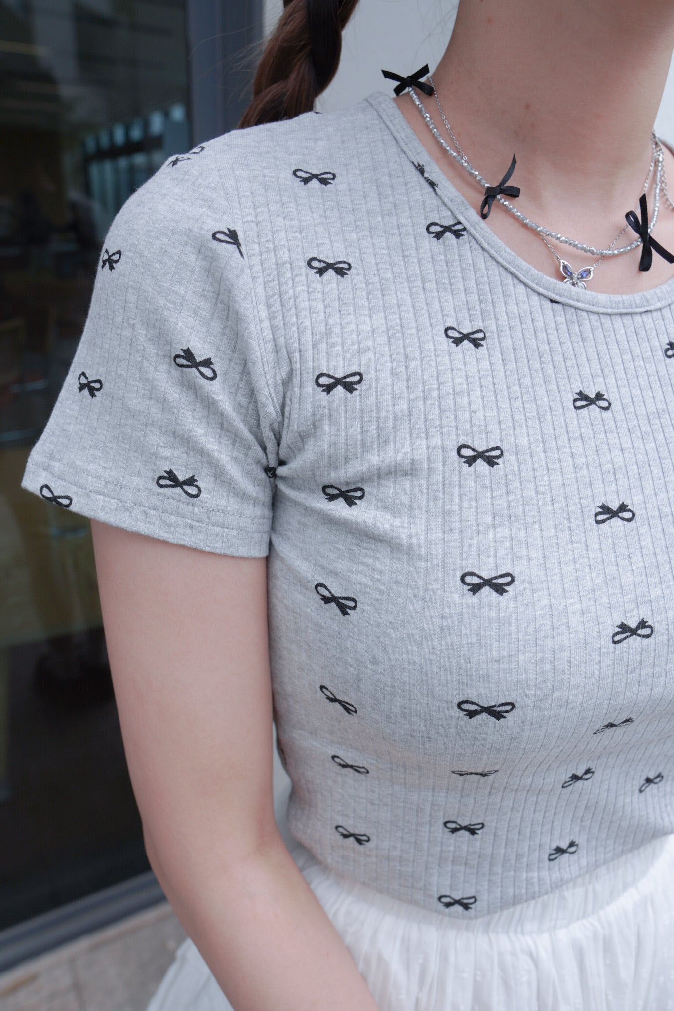 <預訂> 自家製 蝴蝶結印花短袖Crop Top|兩色入