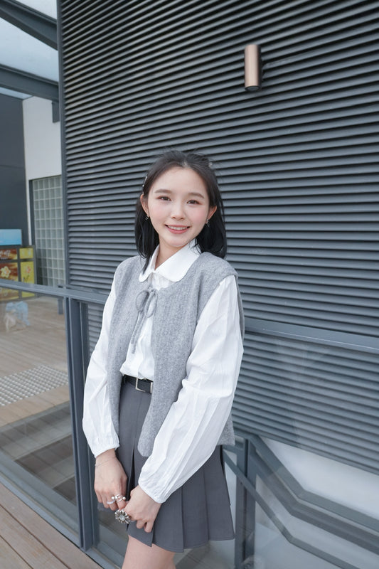 <預訂> 自家製 復古綁帶羊毛針織薄款馬甲