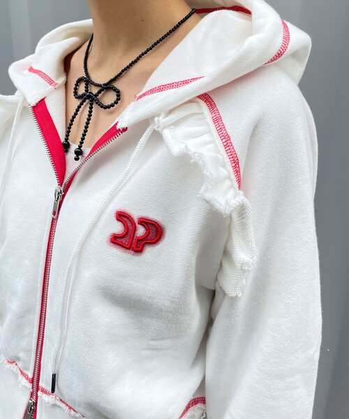 <預訂> 日牌CIAOPANIC CP標誌荷葉邊短拉鍊連帽外套|四色入