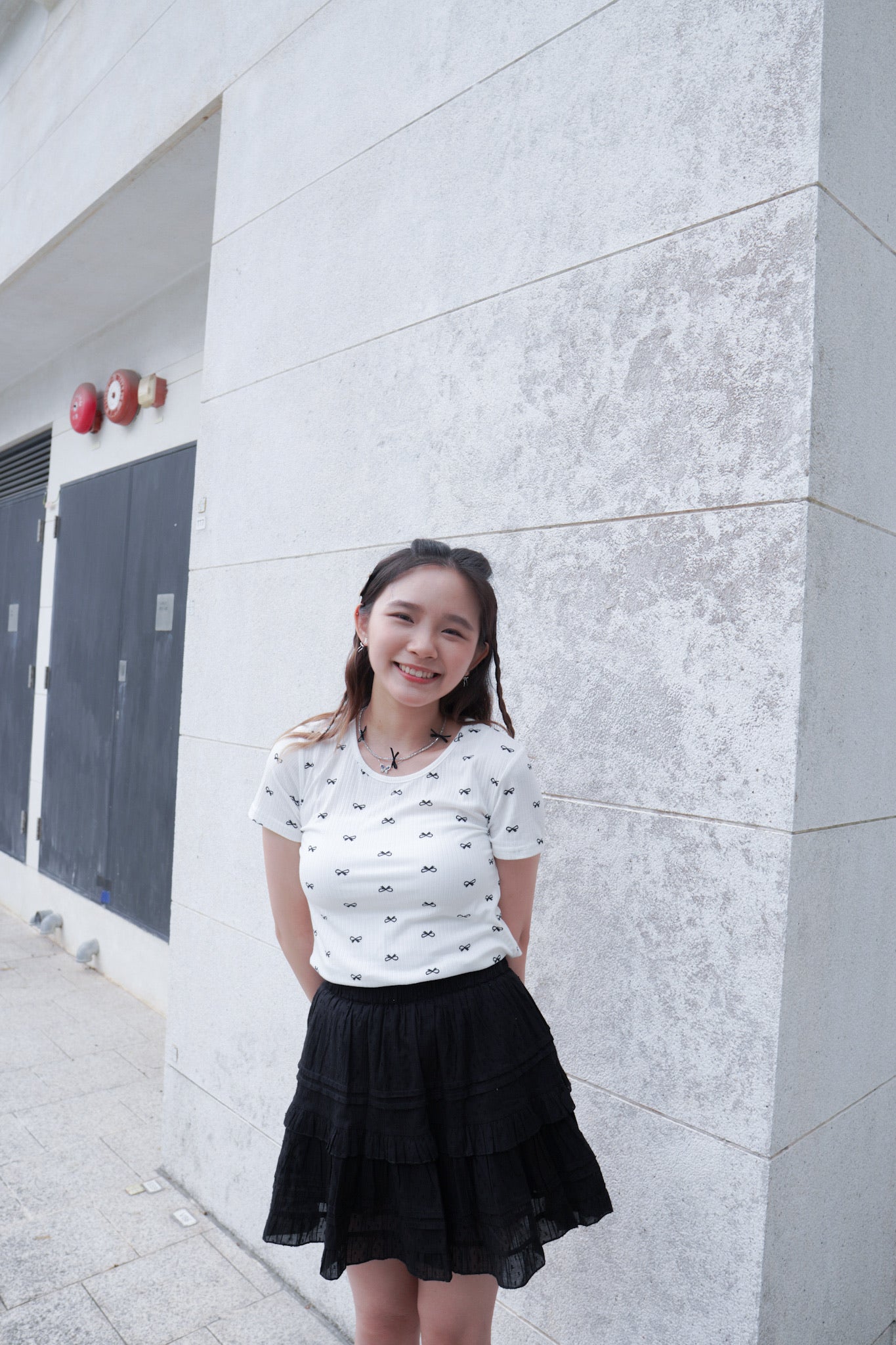 <預訂> 自家製 蝴蝶結印花短袖Crop Top|兩色入