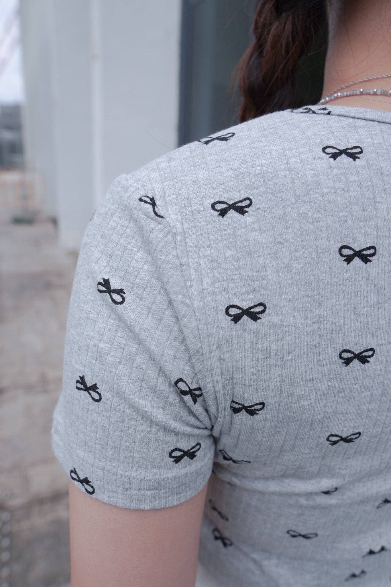 <預訂> 自家製 蝴蝶結印花短袖Crop Top|兩色入