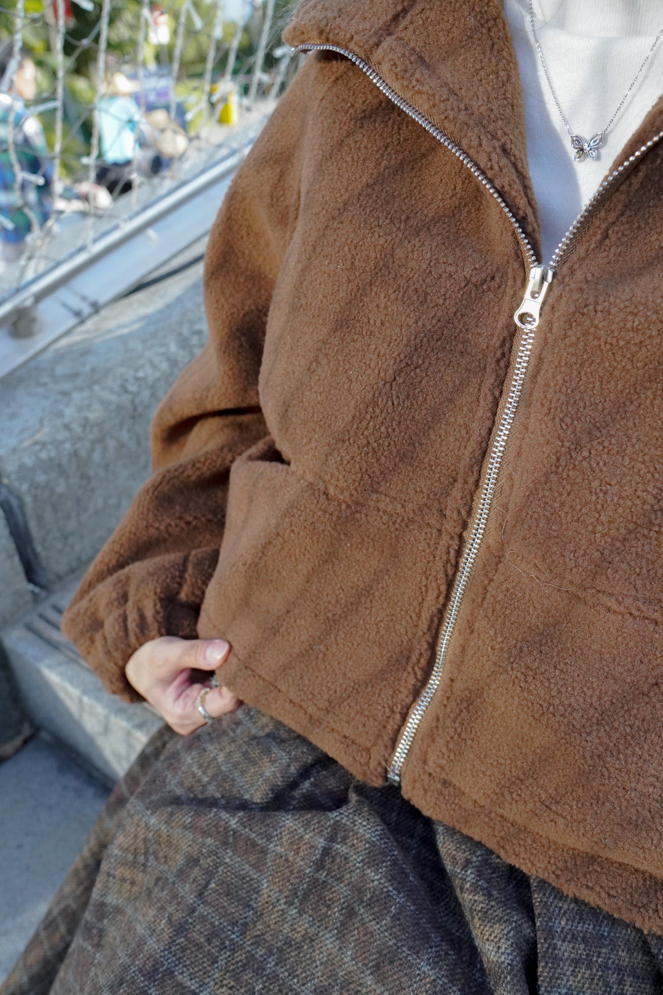 <現貨> 自家製 毛茸茸Teddy Bear高領抽繩開胸外套