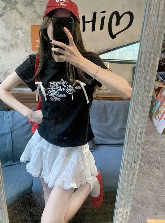 <預訂> JP 褶皺蕾絲層疊短裙 (含打底) | 兩色入