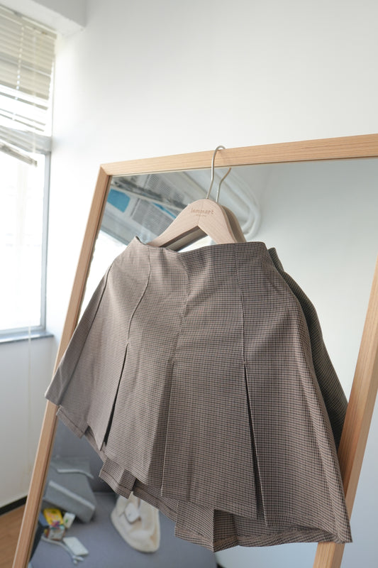 <預訂> 超百搭 格紋半身短百褶裙 (含打底)