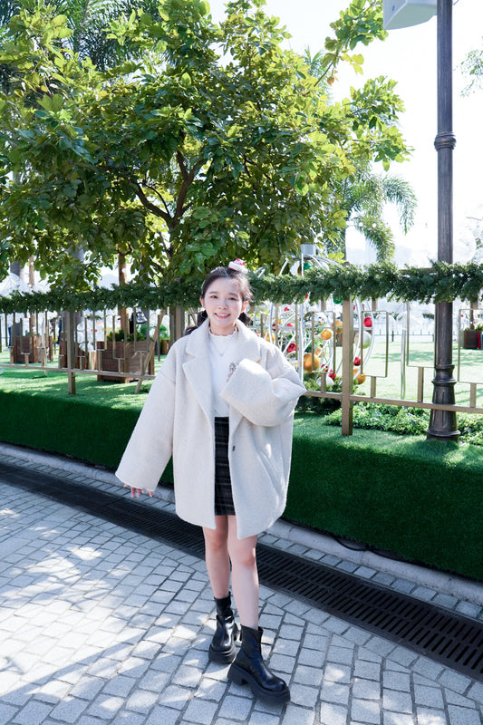 <預訂> 寬鬆人造羊毛中長款大衣