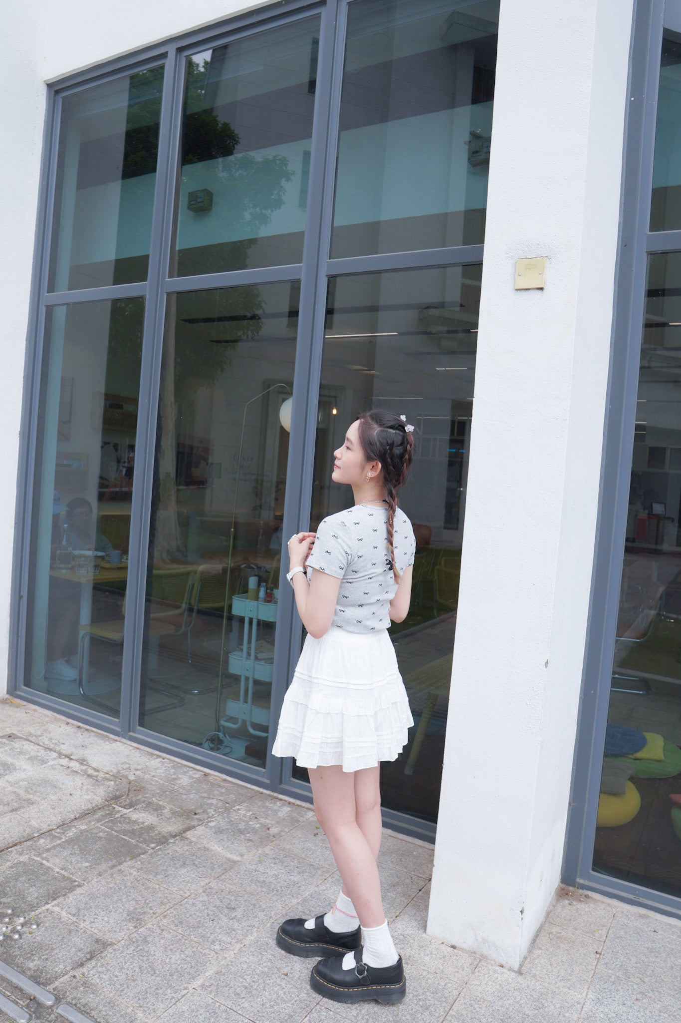 <預訂> 自家製 蝴蝶結印花短袖Crop Top|兩色入