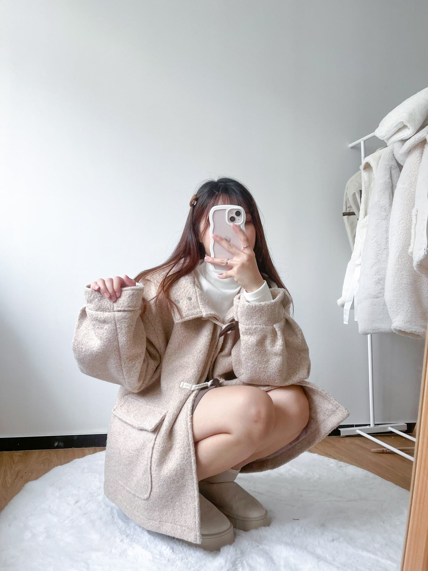 <預訂> 今期首推!粗毛呢牛角扣連帽外套|兩色入