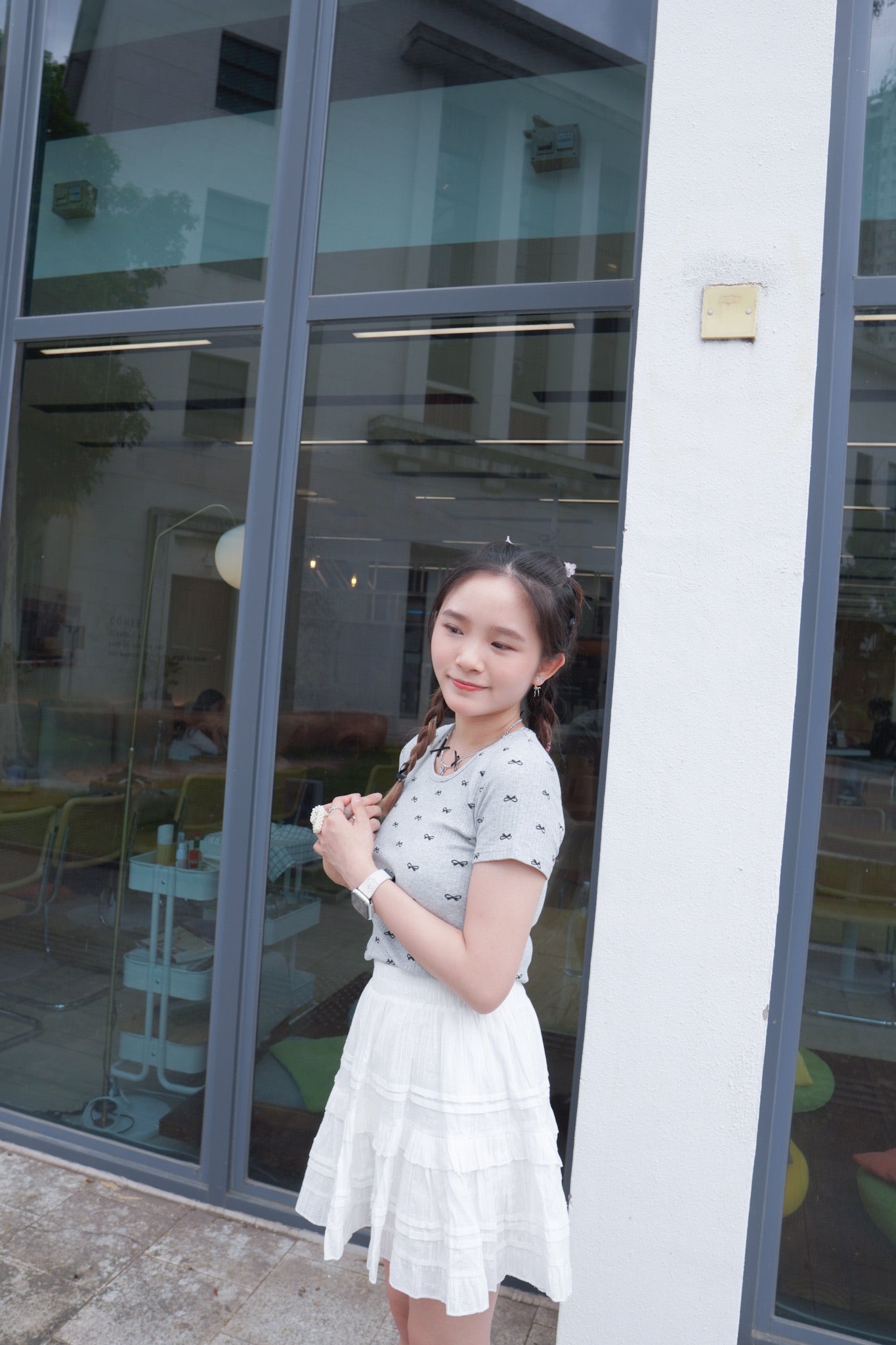 <預訂> 自家製 蝴蝶結印花短袖Crop Top|兩色入