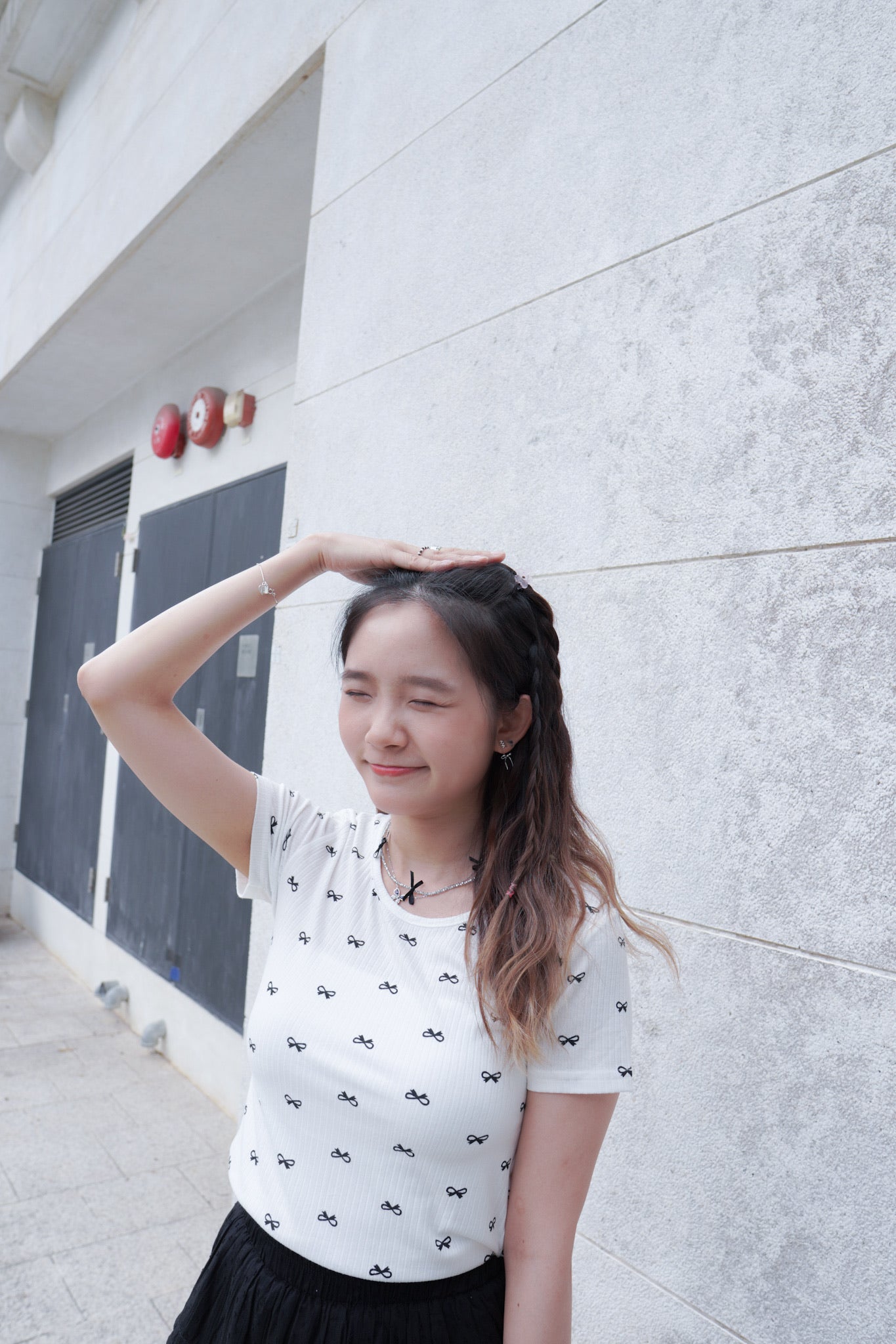 <預訂> 自家製 蝴蝶結印花短袖Crop Top|兩色入
