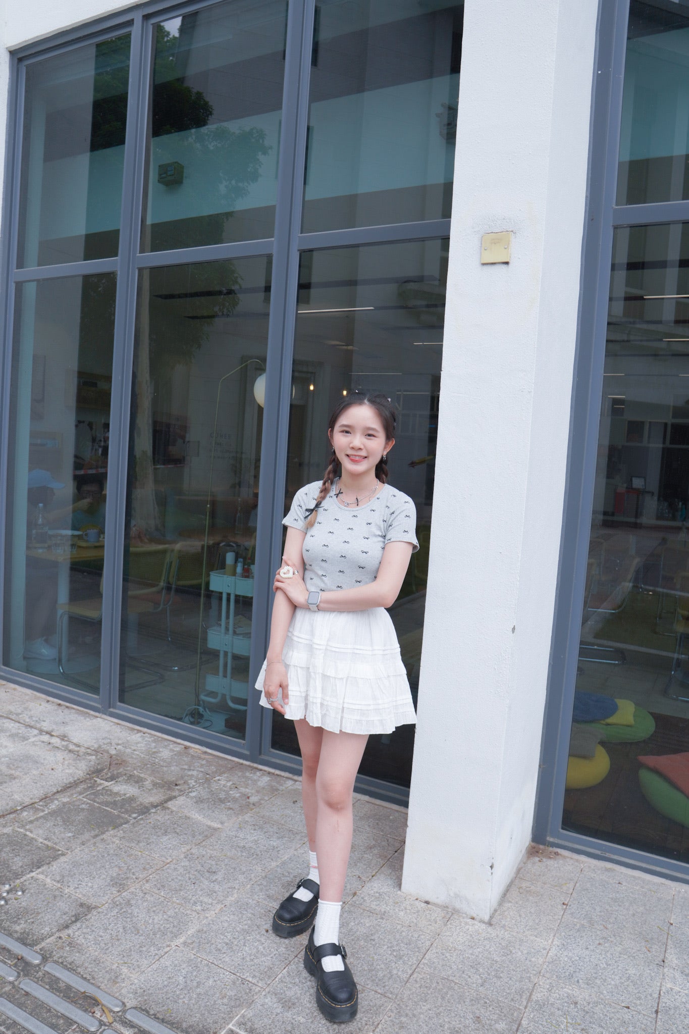 <預訂> 自家製 蝴蝶結印花短袖Crop Top|兩色入