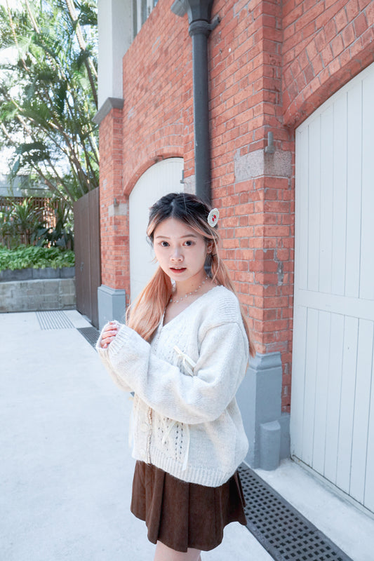 <現貨> 蝴蝶結絲帶v領針織開胸外套|兩色入