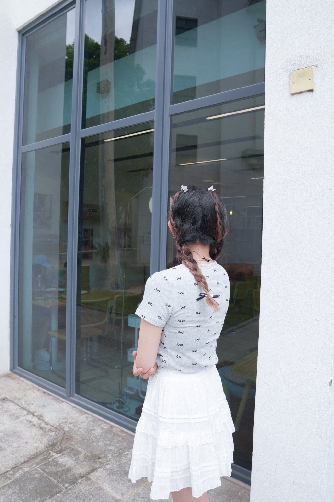 <預訂> 自家製 蝴蝶結印花短袖Crop Top|兩色入