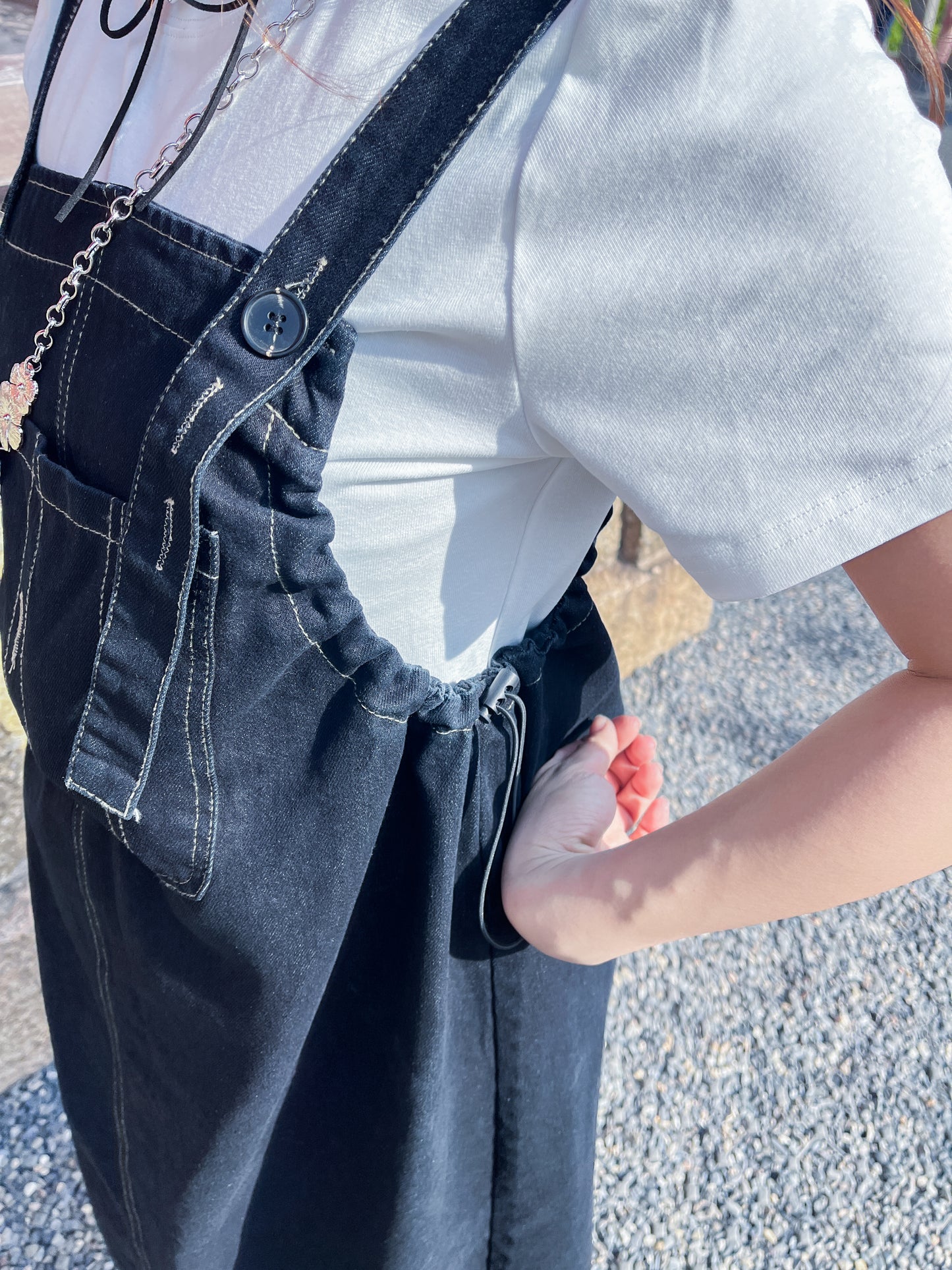 <預訂> 牛仔束繩修腰牛仔連身工裝裙