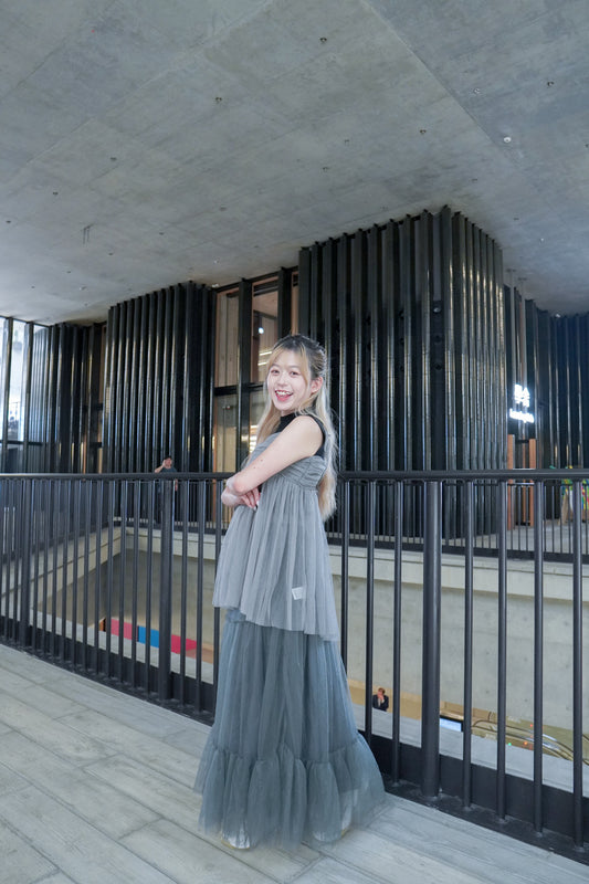 <預訂> 傘型薄紗疊層半身長裙|兩色入