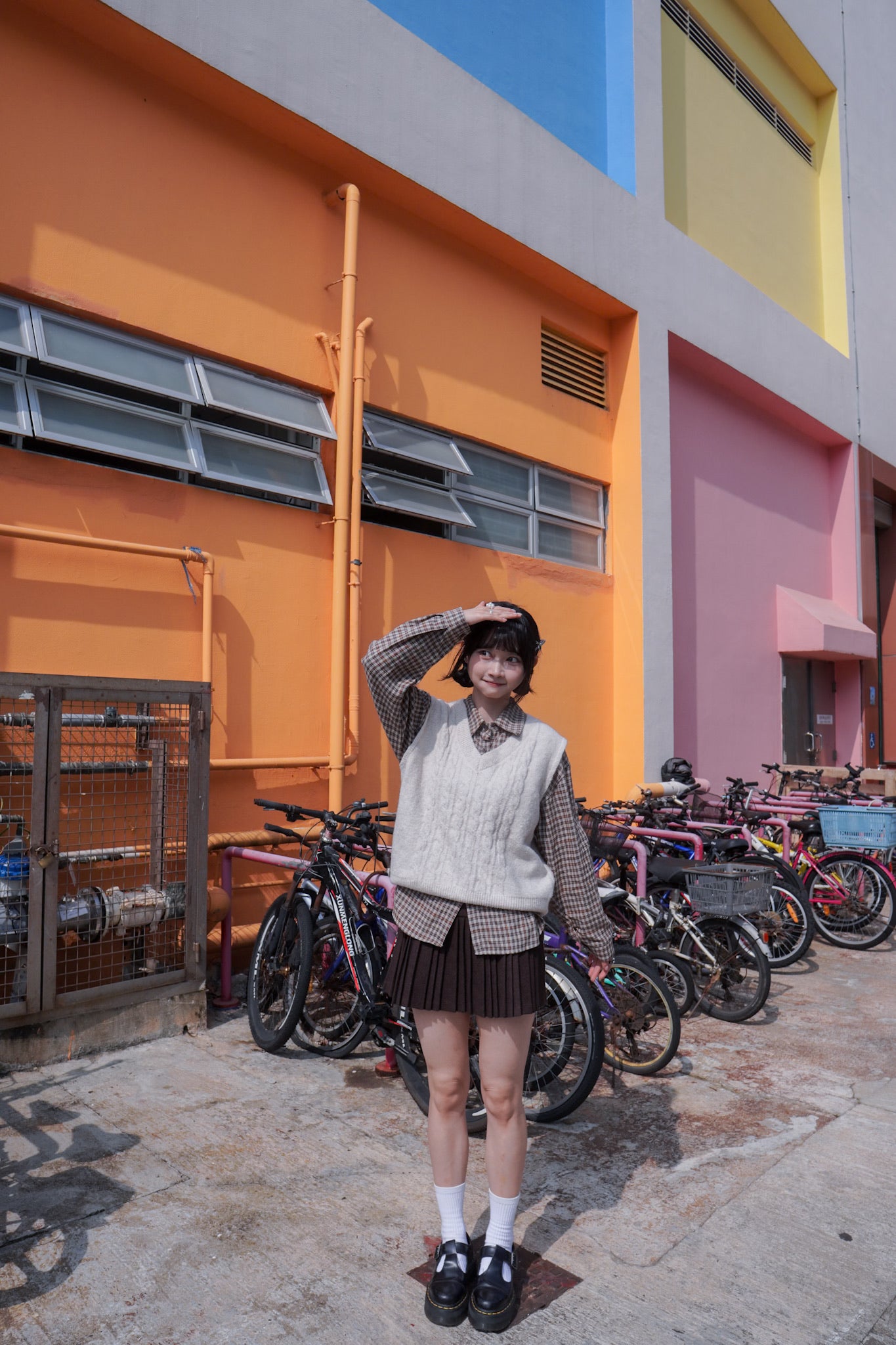 <現貨> 自家製 學院風高腰毛呢半身短裙+腰帶兩件套|兩色入