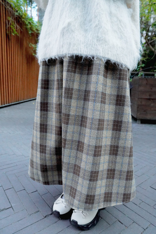 <現貨> 冬日專屬♡毛呢格紋半身長裙