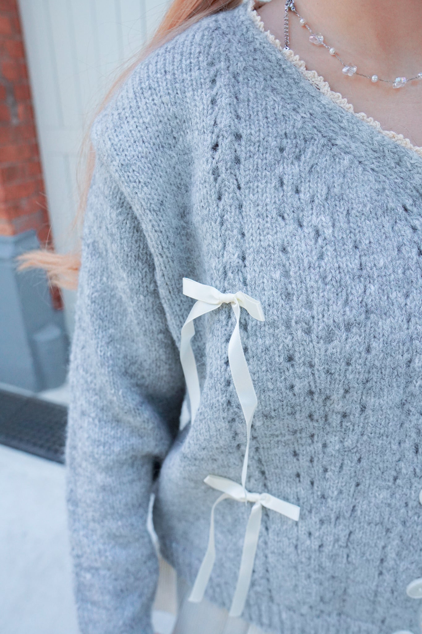 <現貨> 蝴蝶結絲帶v領針織開胸外套|兩色入