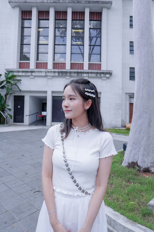 <現貨> 木耳邊直紋純棉短袖上衣|兩色入