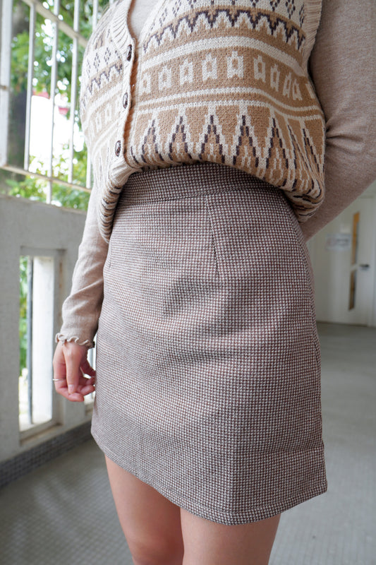 <預訂> 超顯瘦!千鳥格A字半身短裙(含打底)