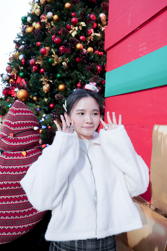 <現貨> 質量高!雙拉鏈毛茸茸泡泡袖夾克外套