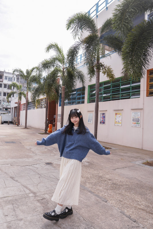 <現貨> 半拉鍊混紡針織上衣