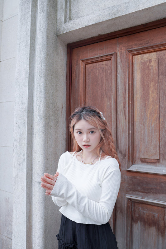 <現貨> 可愛感MAX! 迷你蝴蝶領長袖後綁帶上衣|三色入