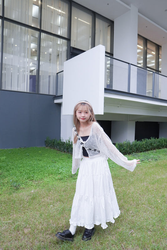 <預訂> 特別款!波點透透蝴蝶結長袖薄款小外套|兩色入