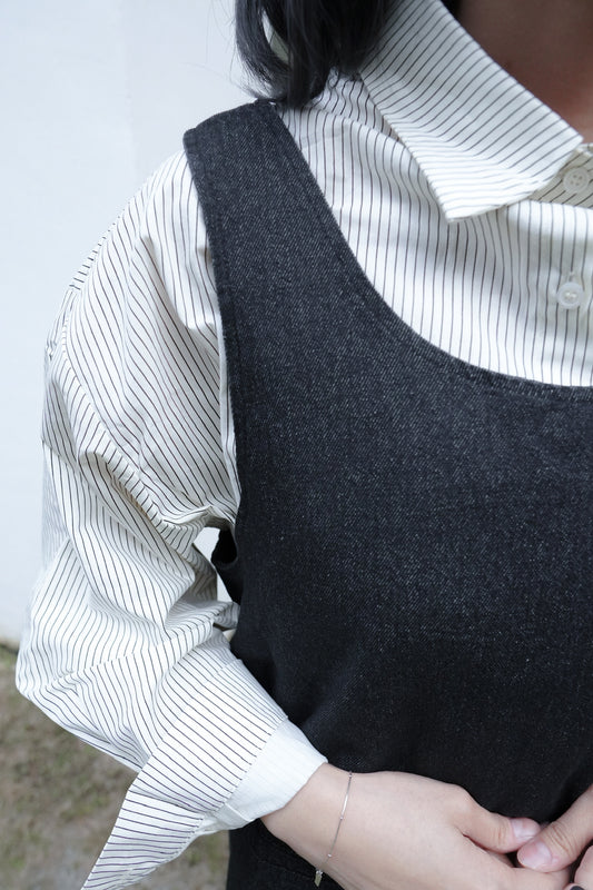 <現貨> 自家製 條紋開胸長袖薄款襯衫