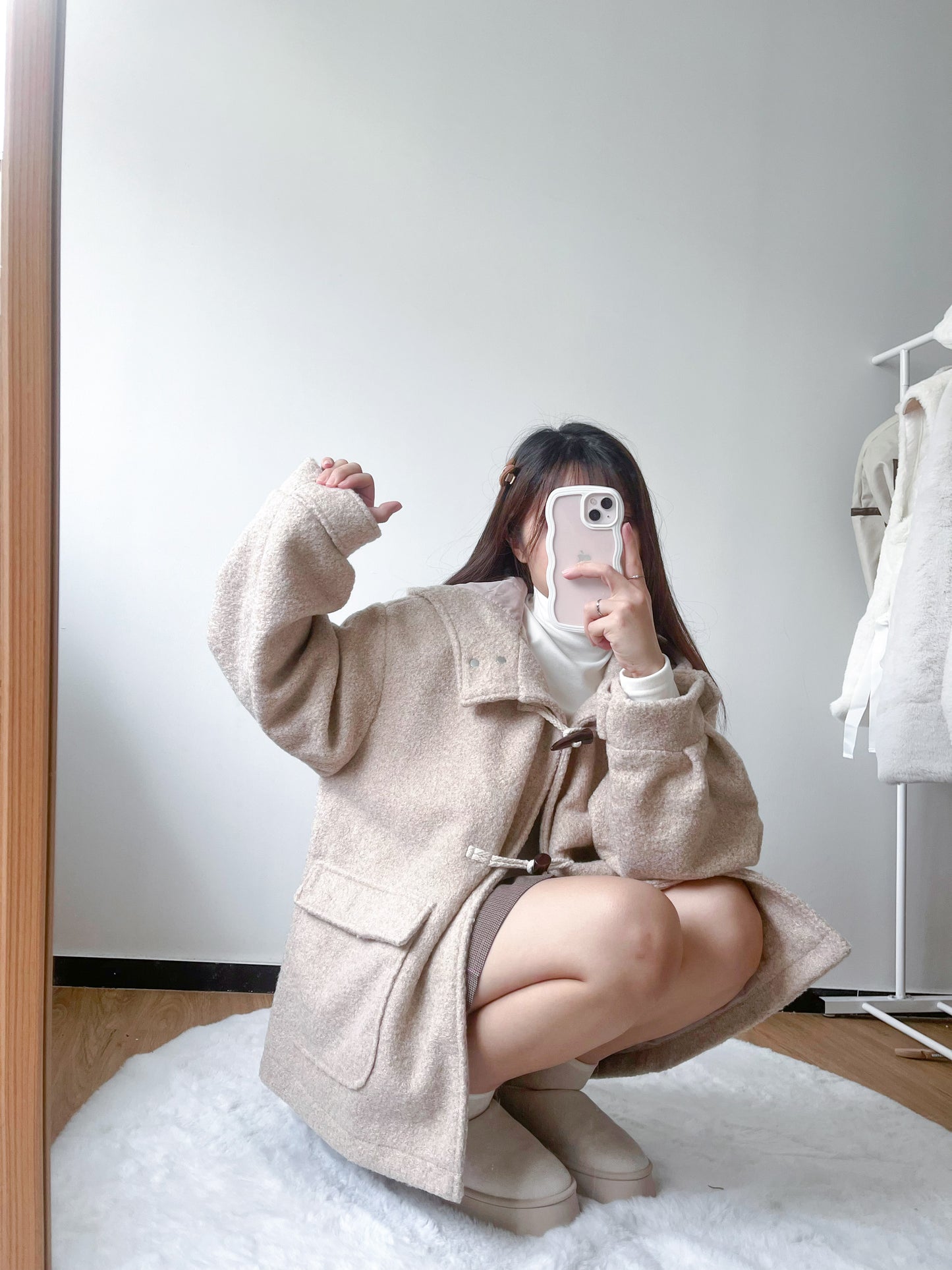 <預訂> 今期首推!粗毛呢牛角扣連帽外套|兩色入
