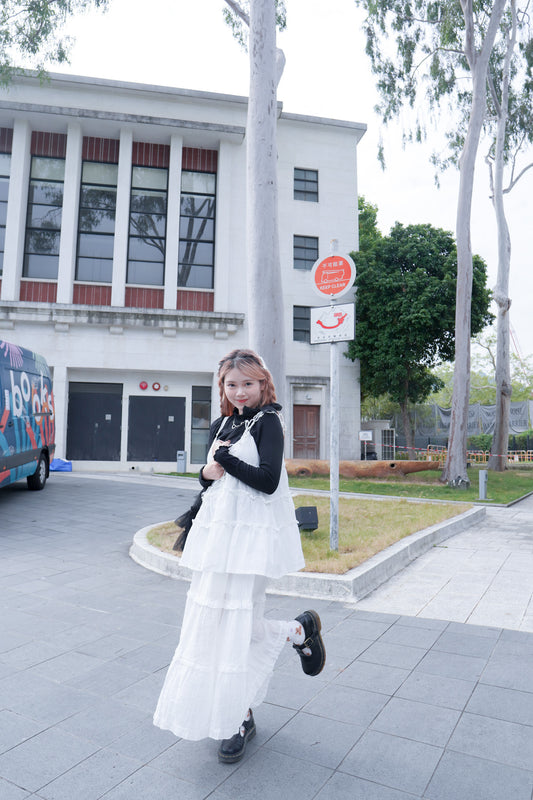 <預訂> 防皺免燙!四層荷葉邊半身長裙(含打底)|三色入