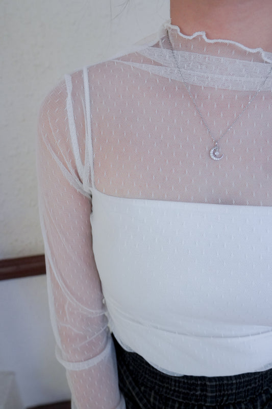 <現貨> 四季也OK!圓點薄紗蕾絲長袖打底內搭|四色入