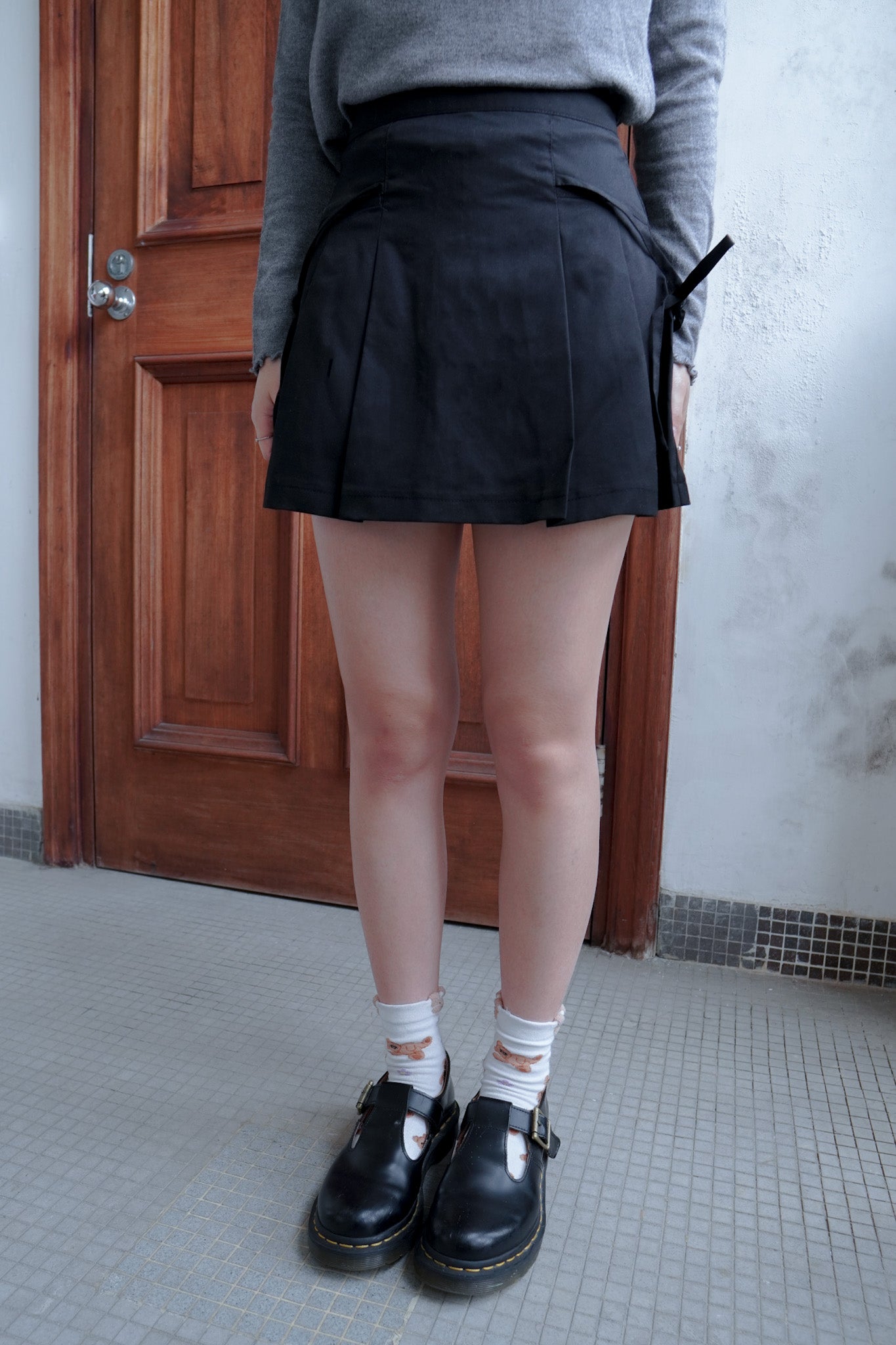 <預訂> 芭蕾風雙綁帶半身短裙(含打底)|兩色入