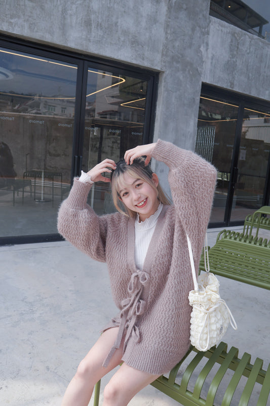 <預訂> 小眾麻花三重蝴蝶結針織開胸外套|四色入
