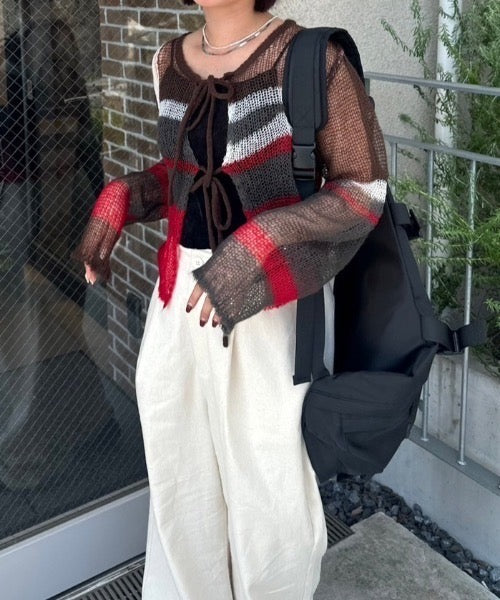 <預訂> JP 日牌NN 前後2-Ways拼色透明蝴蝶結針織薄外套|四色入