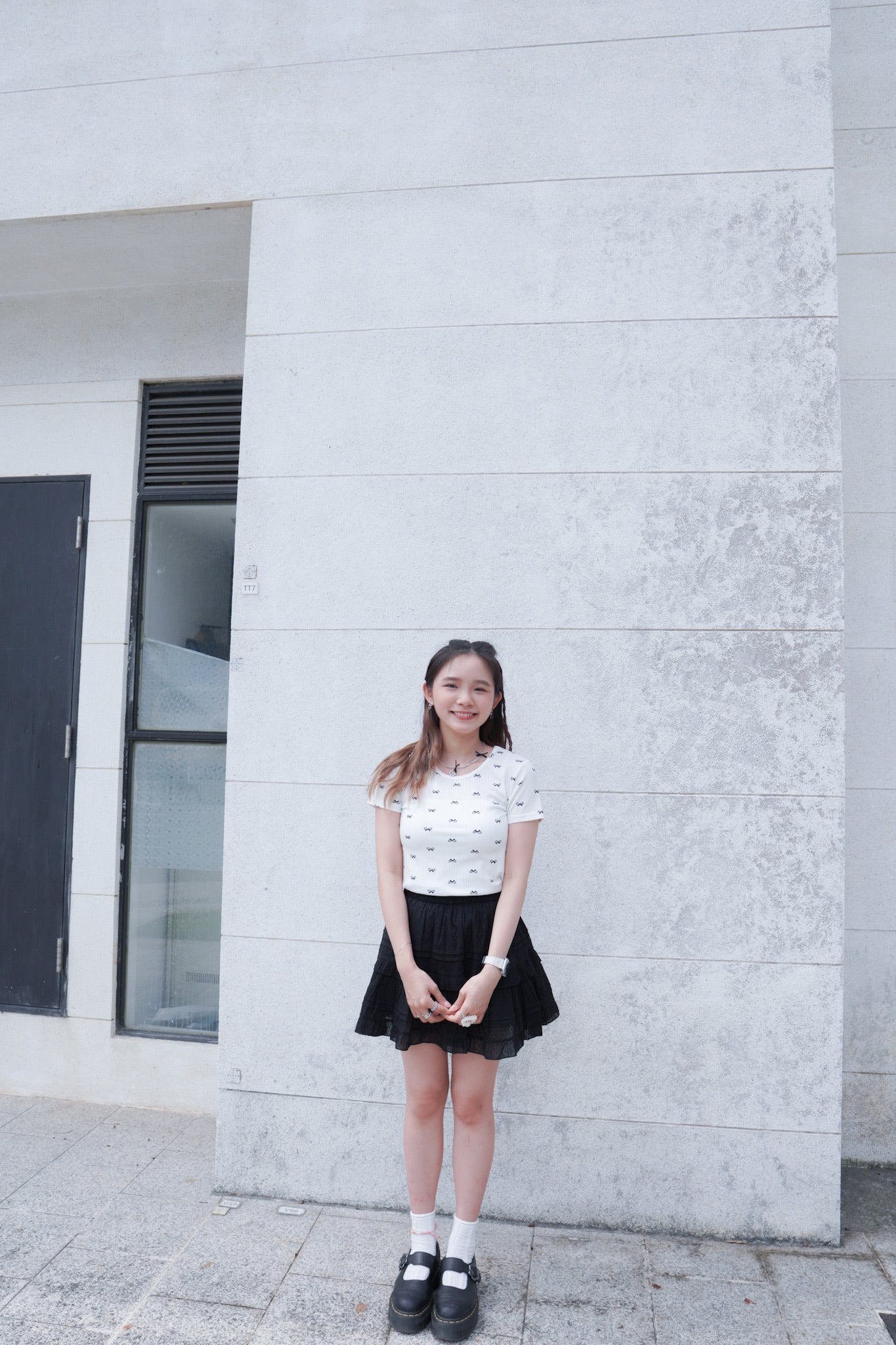 <預訂> 自家製 蝴蝶結印花短袖Crop Top|兩色入