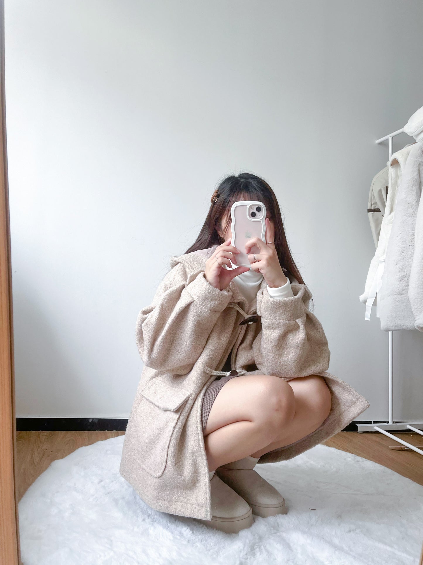 <預訂> 今期首推!粗毛呢牛角扣連帽外套|兩色入