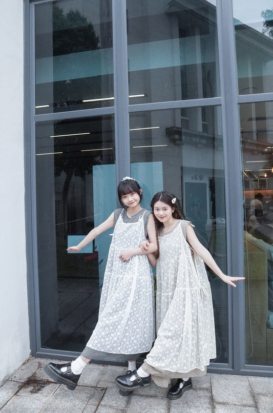 <預訂> 自家製 刺繡花朵吊帶背心長款外搭Ops|兩色入