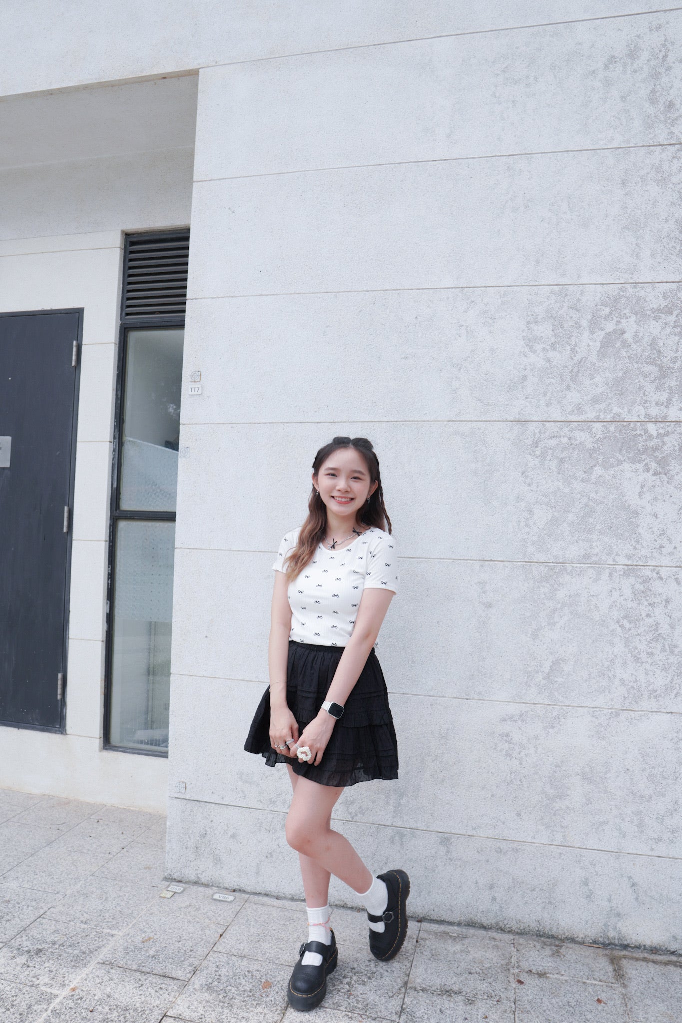 <預訂> 自家製 蝴蝶結印花短袖Crop Top|兩色入